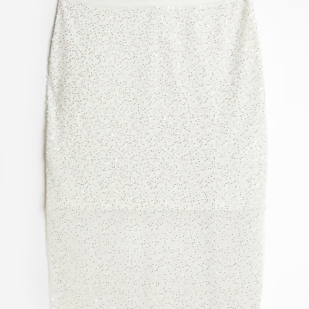 H&M White Sequin Midi Skirt